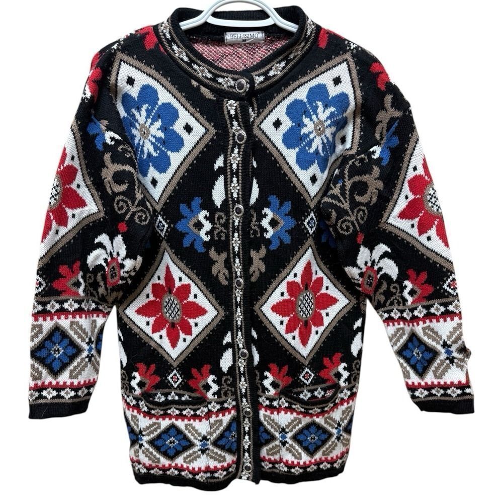 Vintage Bellisimo Nordic Fair Isle Winter Cardigan. Womens. Multicolored. Sz M